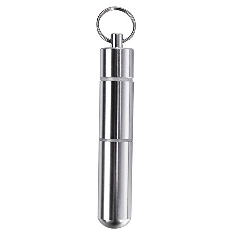Shappy Pocket Toothpick Holder Waterproof Aluminium Alloy Toothpick Box Metal Pill Case with Key Ring, 2.8 x 0.6 Inch