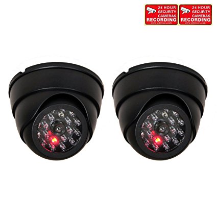 VideoSecu 2 Pack Dome Dummy Fake Infrared IR CCTV Surveillance Security Cameras Imitation Simulated Blinking LED with Security Warning Stickers C3B