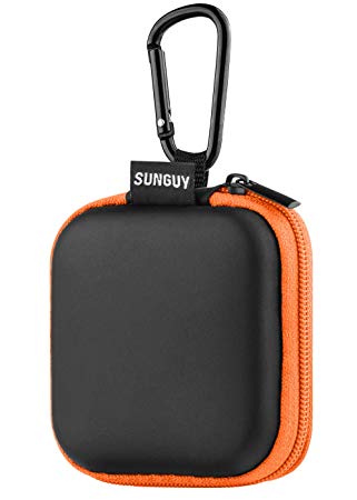 Earbuds Carrying Case,SUNGUY Portable Shape Hard EVA Carry Case Storage Bag with Carabiner for Earphone,Earbuds,Bluetooth Headset,Wired Headset,USB Cable,Phone Chargers and More - Orange