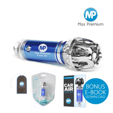 Exclusive Blue Auto Ionizer Car Air Purifier BONUS Car Air Freshener  eBOOK By Max Premium  Air purifier for smokers - Odor Eliminator Pet Smell and Removes Bacteria  Ideal for Your Car Truck and RV