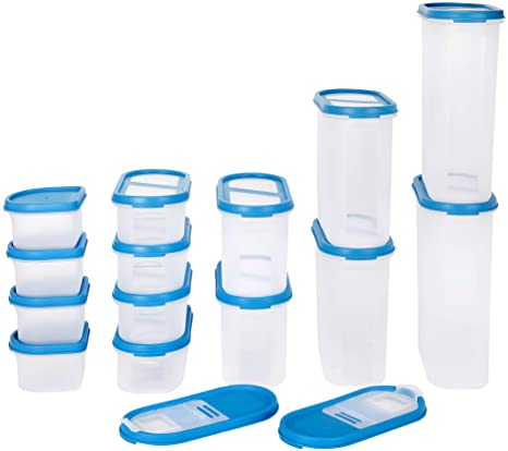 SIMPARTE Pantry Airtight Food Storage Containers |14 Container Set|Microwave & Dishwasher Safe|BPA Free|Cereal and Dry Food Storage Containers| Freezer Safe | Space Saver Modular Design Blue Lids