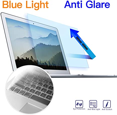 MacBook Air 13 Inch Anti Blue Light Screen Protector - Anti Glare Eye Protection Filter for 2010-2017 Old MacBook Air 13 Model A1369 A1466 with Ultra Thin Keyboard Cover Protector