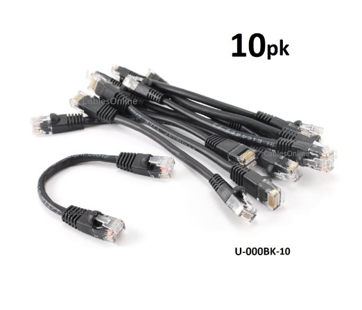 CablesOnline 10-PACK 6inch CAT5e UTP Ethernet RJ45 Full 8-Wire Black Patch Cable, (U-000BK-10)