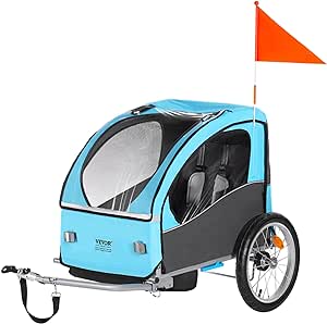 VEVOR Bike Trailer for Toddlers, Kids, Single and Double Seat, Supports up to 60/110 lbs, Tow Behind Foldable Child Bicycle Trailer with Universal Bicycle Coupler, Canopy Carrier with Strong Frame