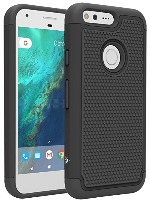 Google Pixel XL Case, LK [Shock Absorption] Drop Protection Hybrid Dual Layer Armor Defender Protective Cover (Black)