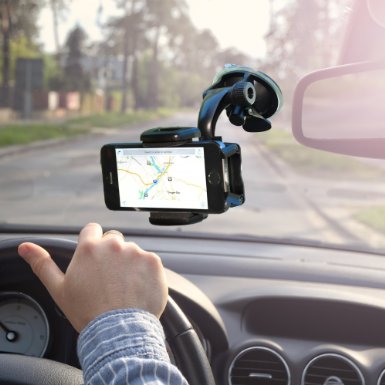 Cell Phone Holder for Car Windshield as Strong Suction Car Phone Holder From Zufy Offers Fully Adjustable 360 Rotation Compatible with Most Smartphones, universal fit.