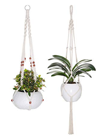 YXMYH Macrame Plant Hangers - 2 Pack Hanging Planter in Different Designs - Handmade Indoor Wall Hanging Planter Plant Holder - Modern Boho Home Decor