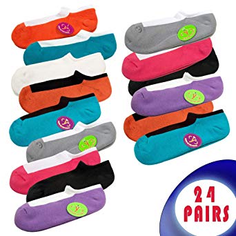 24 Pairs - Bulk Case of Wholesale Premium Women's Low Cut, Now Show Footie Socks in Randomly Assorted Colors (Size 4-10)
