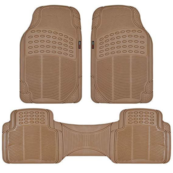 Motor Trend FlexTough Rubber Floor Mats for Car & SUV - 100% Odorless & All Weather Heavy Duty (Tan Beige) - MT883BGAMw1