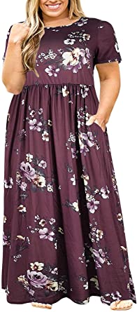 Nemidor Women Short Sleeve Loose Plain Casual Plus Size Long Maxi Dress with Pockets