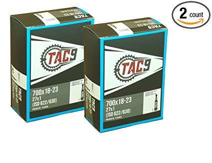 TAC 9 Tube, 700c x 18-23, Presta Valve, 32, 48, 60 or 80mm Valve Length. Select Valve Length Size and 1 Pack or 2 Pack Money Saver, Tubes for Bicycles