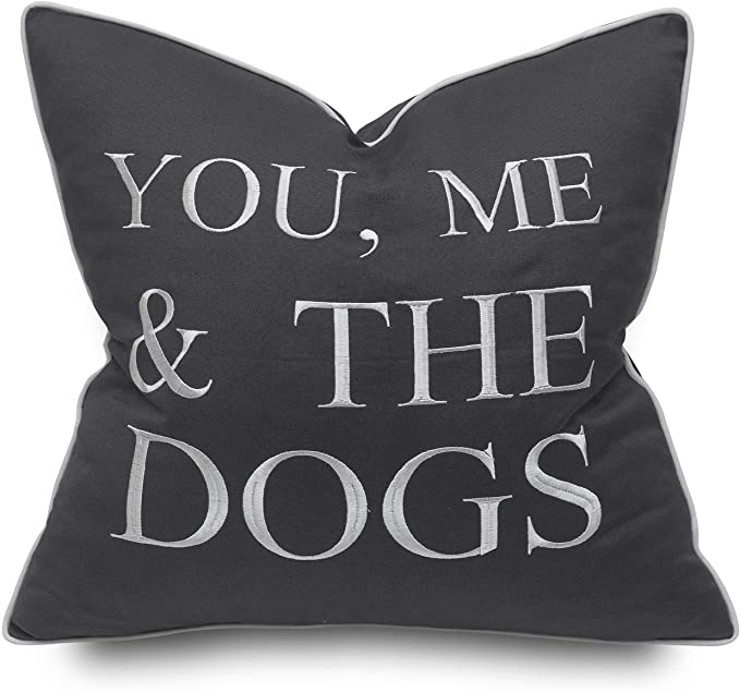 YugTex You Me and The Dogs Embroidered Square Accent Throw Pillow Cover - Gift for Pet Lovers, Dog Lovers, Housewarming, Couple Cushion Cover -18x18 Grey