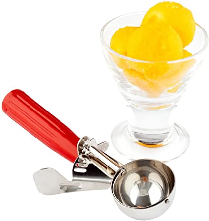 #24 (1.75 oz) Disher, Scoop, Food Scoop, Ice Cream Scoop, Portion Control - Red Handle, Stainless Steel, Met Lux - 1ct Box - Restaurantware