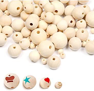 Wood Beads, 480pcs Unfinished Natural Round Beads Wood Spacer Beads Loose Beads for Crafts DIY Jewelry Making, 4Sizes (8mm,16mm,20mm,25mm)