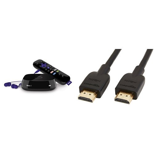 Roku 3 (4230R) with Voice Search and AmazonBasics High-Speed HDMI Cable (6 Feet) Pack