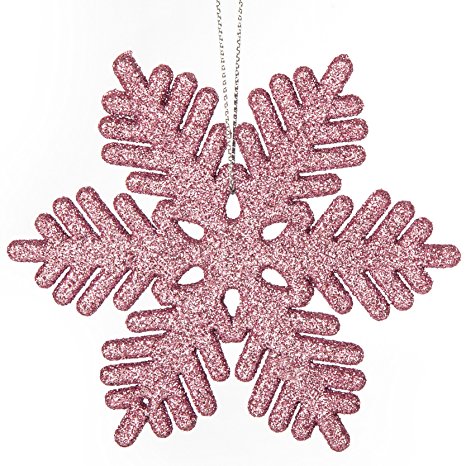 ipegtop 24 pcs Plastic Glitter Snowflake Ornaments Christmas Party Home Holiday Decoration, 3.9 inch, Pink