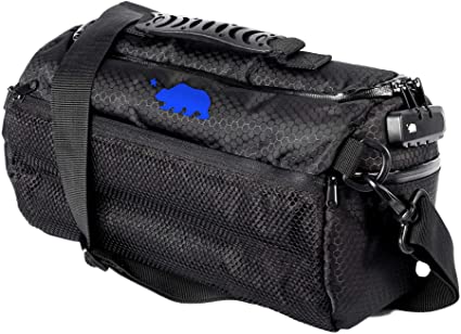 Cali Crusher 100% Smell Proof Duffle Bag w/Combo Lock (Black/Blue, 12")