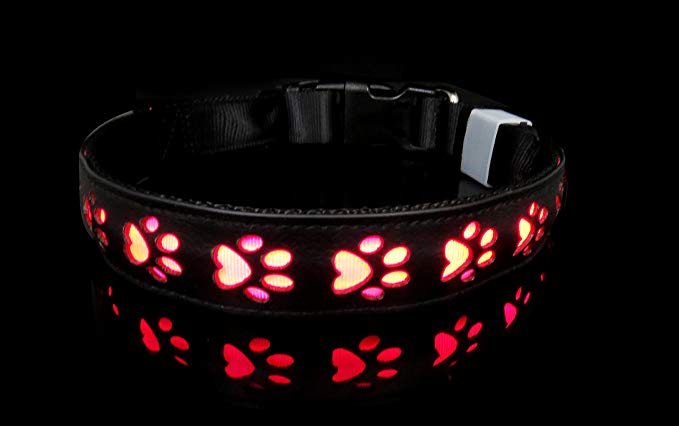 KSWLLO LED Dog Collar USB Rechargeable Waterproof Light Up Collar, PU Leather with Metal Bucket, Black Green Red Color for Small Medium and Large Dog