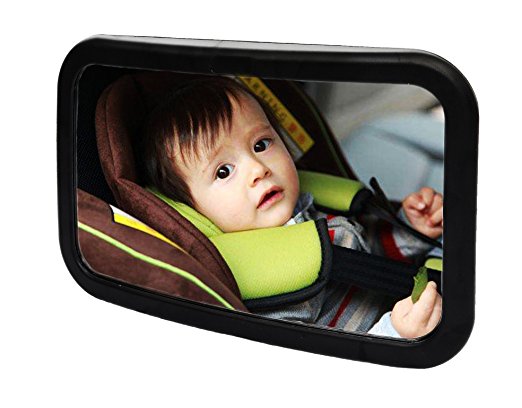 Rear Facing Largest Clearest Baby Car Mirror for any Headrest Wide Angled and Convex View Fully Adjustable Shatterproof Safety Glass by Bubinga