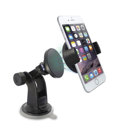 TechMatte Car Mount MagGrip Windshield and Dashboard Universal Magnetic Car Mount With Device Holder for iPhone 6 6S Samsung Galaxy S6 S6 Edge Black