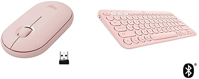 Logitech Pebble M350 Wireless Mouse with Bluetooth or USB - Pink Rose and Logitech K380 Multi-Device Wireless Bluetooth Keyboard for Mac - Rose