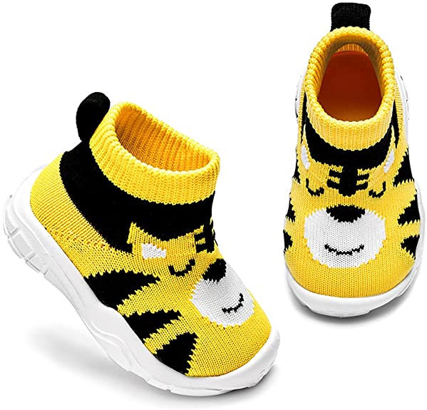 Baby Sneaker,Infant Non-Slip Soft Comforter Toddler Walkers for Boy Girls Elastic Sock Memory Insole Breathable Shoes Panda Tiger Prints American Flag Rainbow Stripe Moccasins