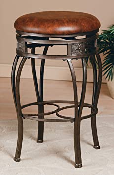 Hillsdale Montello Backless Swivel Counter Stool, Old Steel Finish with Brown Faux-Leather