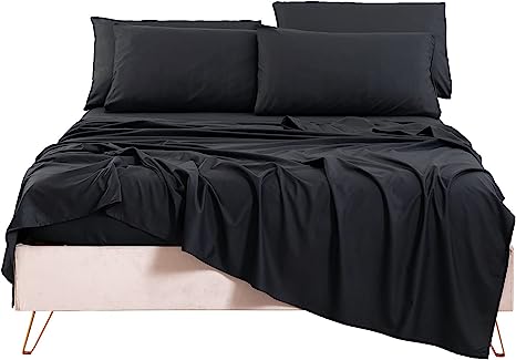 Bedlifes California King Sheet Sets- Cooling Sheets-Ultra Soft-Silky-Breathable-Deep Pocket- 1800 Series Bedding Set Microfiber Bed Sheets Black 6 Pieces