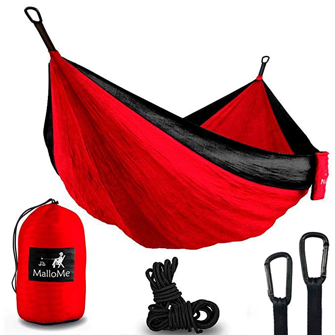 MalloMe Hammock Camping Portable Double Tree Hammocks - Outdoor Indoor 2 Person Beach Accessories – Backpacking Travel Equipment Kids Max 1000 lbs Breaking Capacity - Two Carabiners Free