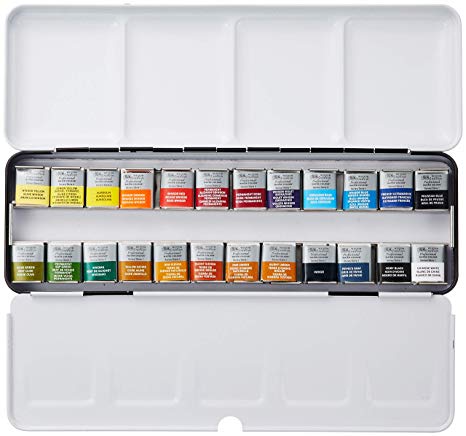 W&N Watercolour : Lightweight Metal Sketchers Box Set : 24 half pans