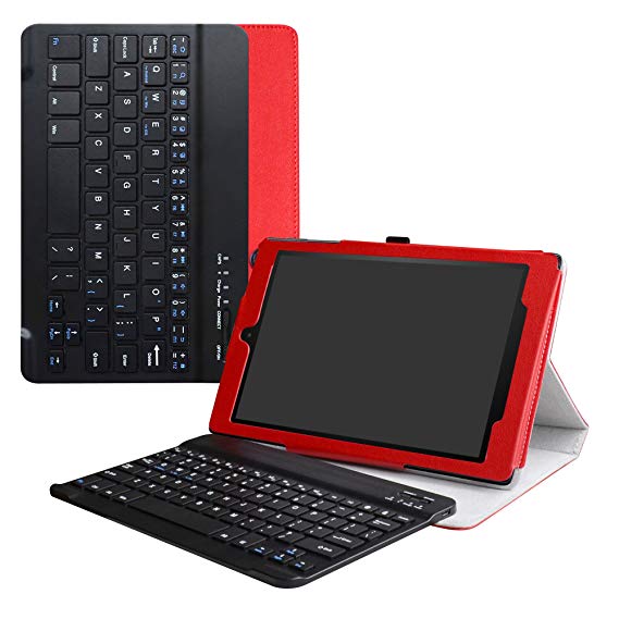 Amazon Fire HD 10 Wireless Keyboard Case,LiuShan Detachable Wireless Keyboard Standing PU Leather Cover for All-New Amazon Fire HD 10 Tablet (7th Generation, 2017 Release) Tablet,Red