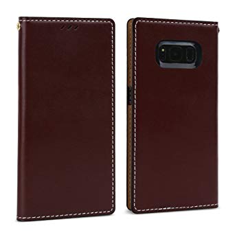 Galaxy S8 Case DesignSkin Wetherby Classic Basic: Premium [100% Handmade Genuine Leather] Wallet Flip Folio Unique Style Cover Card Slot Cash Pockets Strap Hole (Dark Brown)
