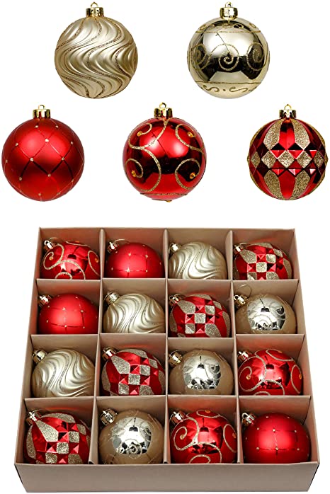 Valery Madelyn 16ct 80mm Christmas Ball Ornaments Red and Gold, Large Luxury Shatterproof Christmas Tree Ornaments for Xmas Decoration, Themed with Tree Skirt (Not Included)