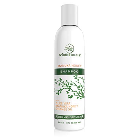 Wild Naturals Sulfate Free Shampoo : With Manuka Honey + Aloe Vera, For Hair Loss, Thinning Hair, and Itchy Dry Scalp. Anti Dandruff, Moisturizing, 98% Natural, 80% Organic Healing Plant-Based Formula