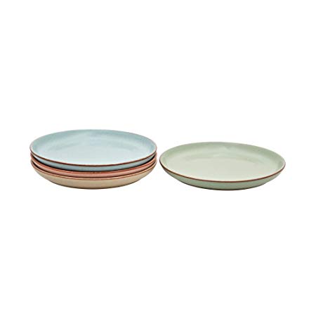Denby Always Entertaining Deli Coupe Plate, Stone, Blue/Pink/Yellow/Green, Medium, Set of 4