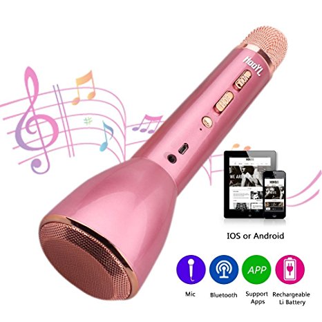 HooYL Wireless Bluetooth Microphone Portable Karaoke Player Singing Record Compatible with Apple iPhone Android Smartphone PC iPad for Music Playing,Singing (RoseGold)