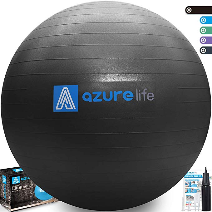 Azure life Professional Grade Exercise Ball, Anti-Burst & Non-Slip Stability Balance Ball with Quick Pump Included,Multiple Sizes & Colors, Perfect for Birthing, Yoga, Pilates，Desk Chairs, Therapy