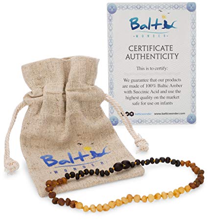 Raw Baltic Amber Teething Necklaces for Babies (Unisex) (Reverse Rainbow) - Anti Flammatory, Drooling & Teething Pain Reduce Properties - Natural Certificated with The Highest Quality Guaranteed. …