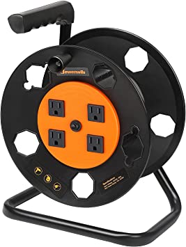 DEWENWILS Extension Cord Storage Reel, Heavy Duty Open Cord Reel with 4-Grounded Outlets, 12/3,14/3,16/3 Gauge Power Cord Reel, Hand Wind Retractable, 15A Circuit Breaker, Orange