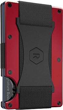 The Ridge Wallet For Men, Slim Wallet For Men - Thin as a Rail, Minimalist Aesthetics, Holds up to 12 Cards, RFID Safe, Blocks Chip Readers, Aluminum Wallet With Cash Strap (Red)