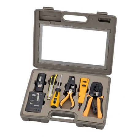 InstallerParts 10 Piece Network Installation Tool Kit -- Includes LAN Data Tester RJ45 RJ11 Crimper 66 110 Punch Down Stripper Utility Knife 2 in 1 Screwdriver and Hard Case