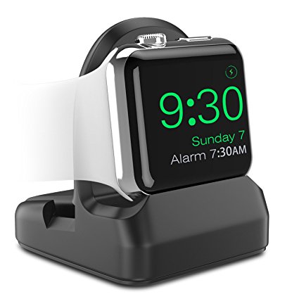 Apple Watch Stand Series 1 Series 2, MoKo Premium Scratch-resistant TPU Charging Dock Multiple-Wire Slot, Compatible with Nightstand Mode for Apple Watch 2015 & 2016 All Models [38mm & 42mm], BLACK