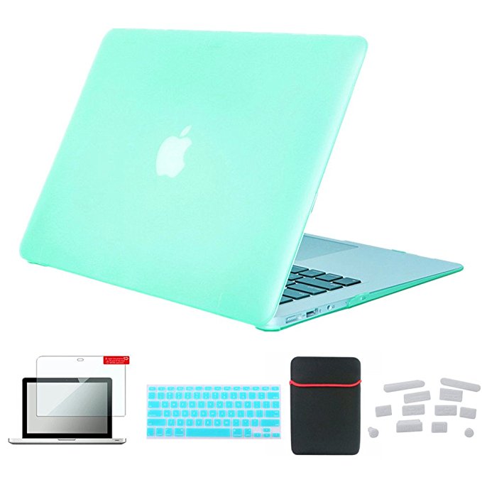 Se7enline Macbook Air 13 inch Case Model A1369/A1466 5 in1 Set Laptop Hard Case Soft Sleeve Bag Screen Protector Skin Silicone Keyboard Cover Dust plug Macbooks Air Accessories AquaGreen