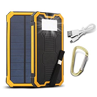 Solar Charger,Solar External Battery Pack,Dual USB Portable External Solar Power Bank Charger 15000mAh for iPhone 6 6s Plus 5s 5se Samsung Galaxy S7 S6 S5 HTC ... (Yellow)