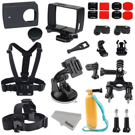 Xiaomi Yi 2/4K Accessories Kit, Kupton Xiaoyi 4K II Silicon Protective Cover  Frame Mount Housing  Head Strap  Chest Harness  Car Suction Cup  Bike Handlebar Mount  Floaty Handle Action Camera Bundle
