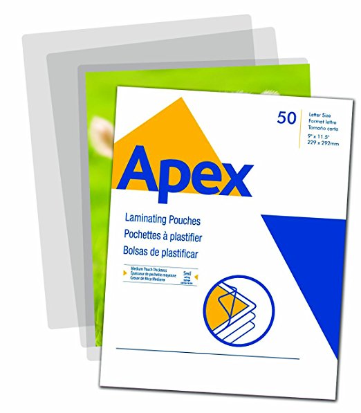 Apex Medium Laminating Pouches, Letter Size for 5 Mil Setting, 50 Pack (5243101)