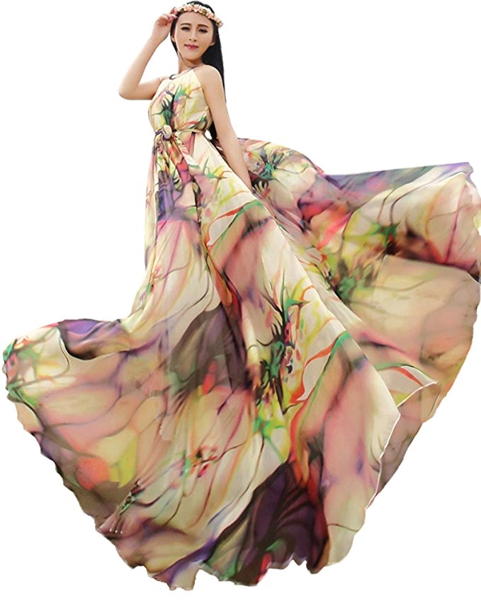 Medeshe Women's Chiffon Floral Holiday Beach Bridesmaid Maxi Dress Sundress