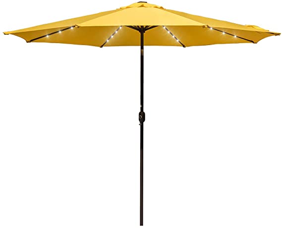 Sundale Outdoor 11FT 40 LED Lights Aluminum Patio Market Umbrella with Crank and No Hand Push Tilt, Garden Pool Solar Powered Lighted Parasol (Yellow)