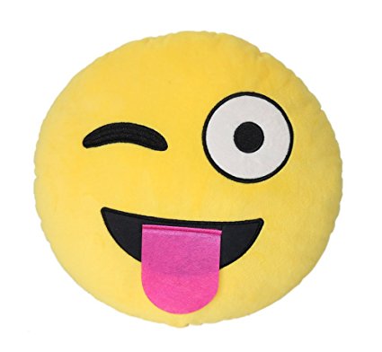 Dolphineshow 35cm Emoji Smiley Emoticon Cute Yellow Round Cushion Pillow Stuffed Plush Soft Toy (Naughty)