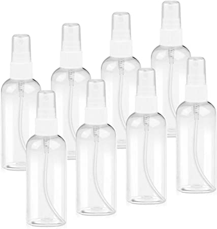 Fxexblin Flacone Spray Empty Transparent Plastic Bottle in Spray, Kit Liquid Travel for Vacation, Business Trips, Trick, Cleaning, 8 Pieces (100 ML)